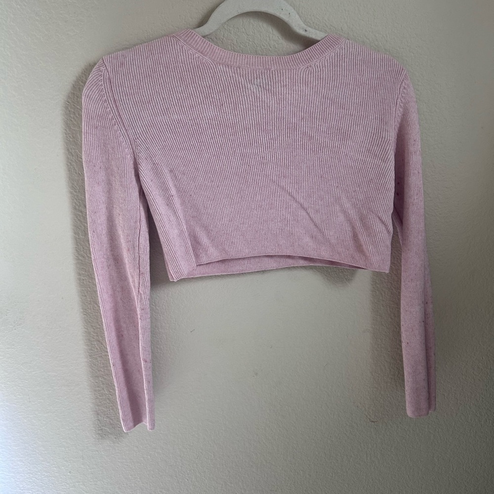 Topshop Pink Long Sleeve Bodysuit Crop Top